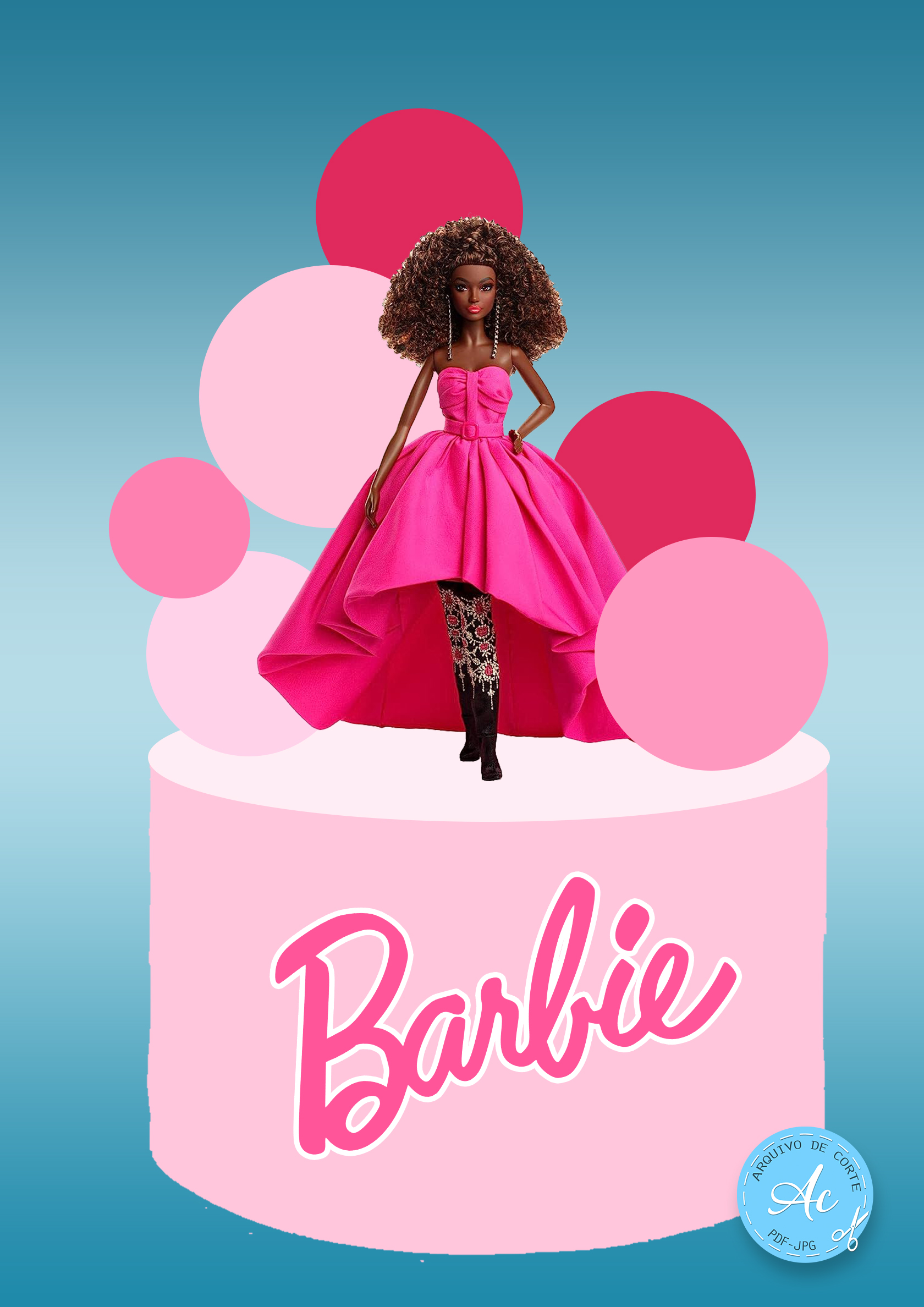 Topo de bolo Barbie Negra #1 - Arquivo de corte